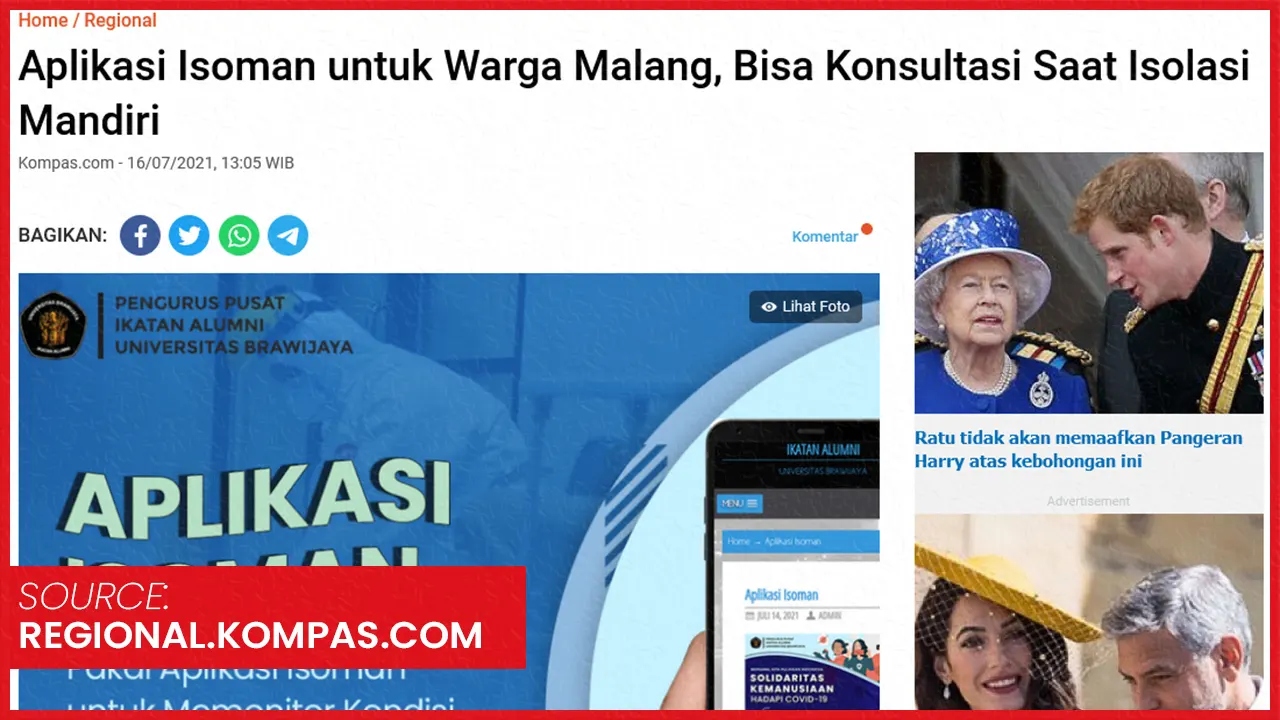 AppIsoman, Aplikasi Isolasi Mandiri IKA UB. Sumber: regional.kompas.com